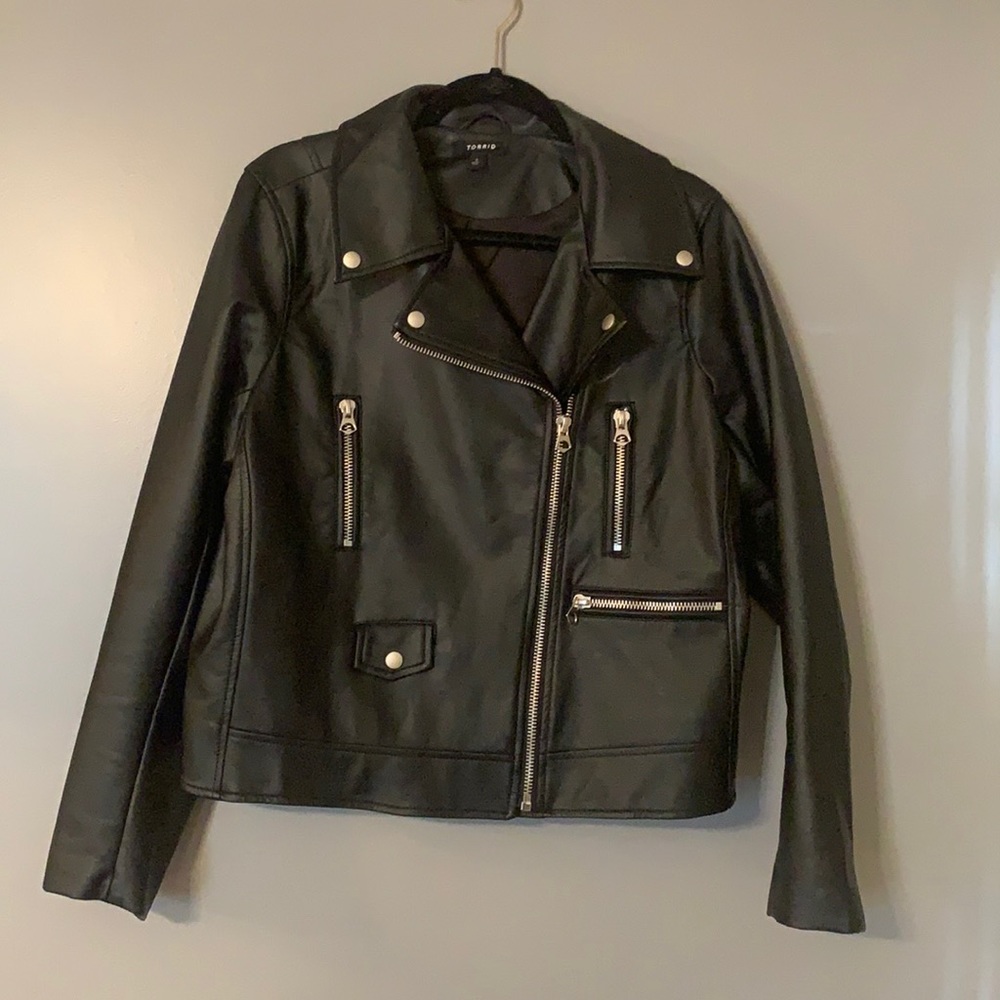 Torrid faux leather jacket. Black w/ silver metal